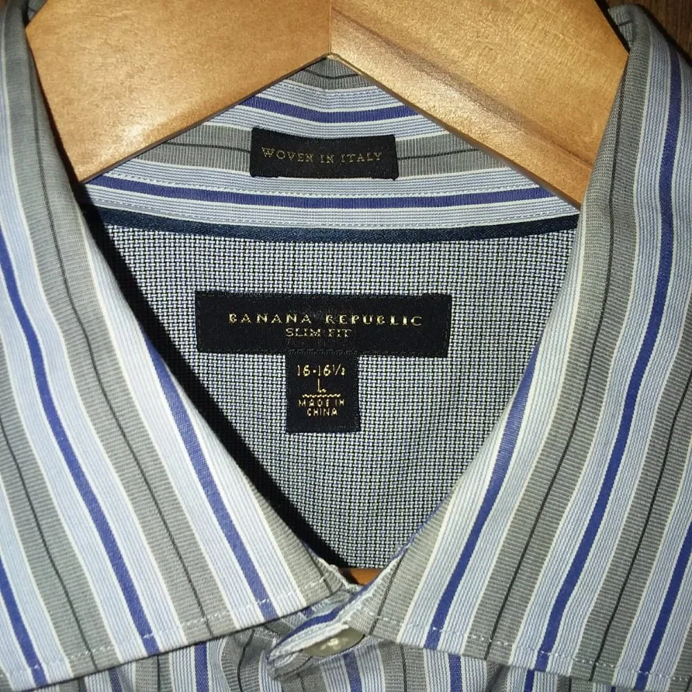 Banana Republic Blue/Gray Striped Shirt Sz L